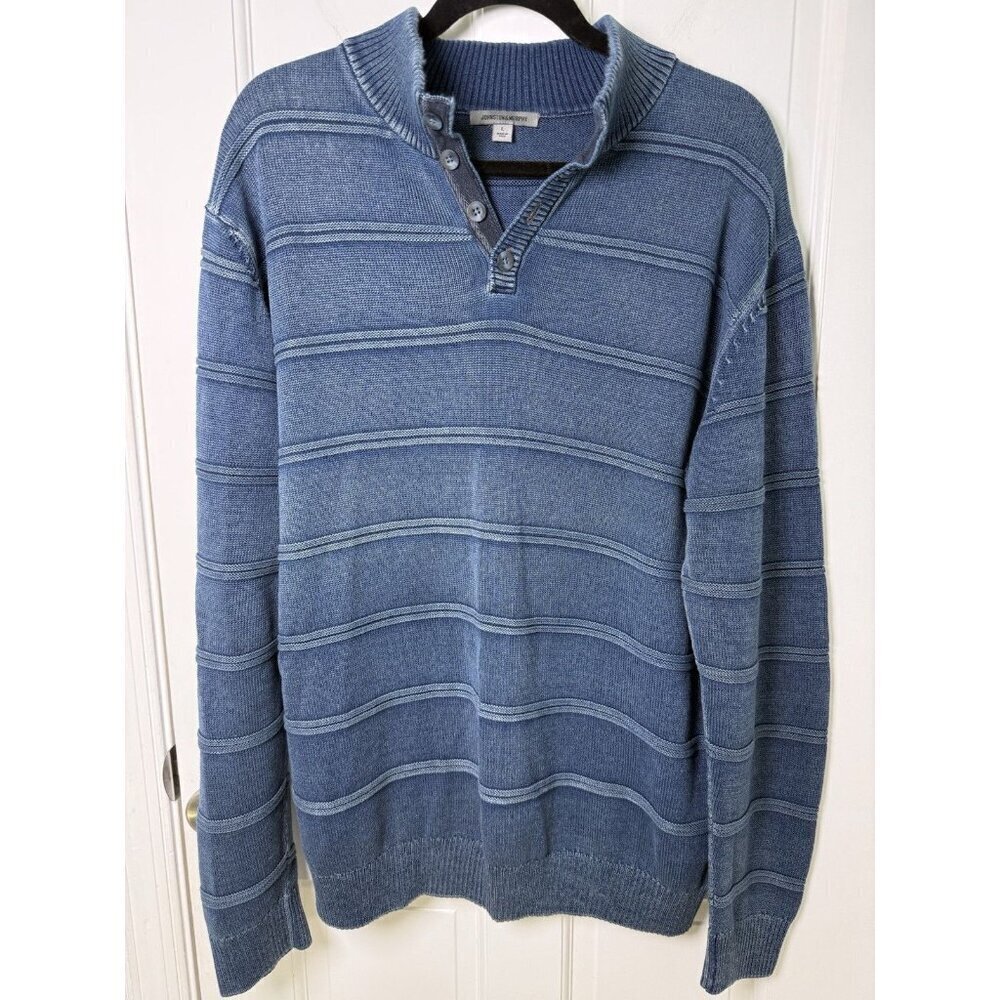 Johnston & Murphy Men’s Faded Blue Indigo Cotton Striped Sweater Size Large